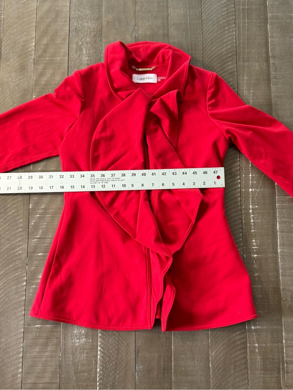 Calvin Klein Red Ruffle Open-Front Jacket - Picture 7 of 8